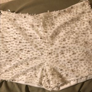 Beautiful White Rhinestone and Pearl Shorts